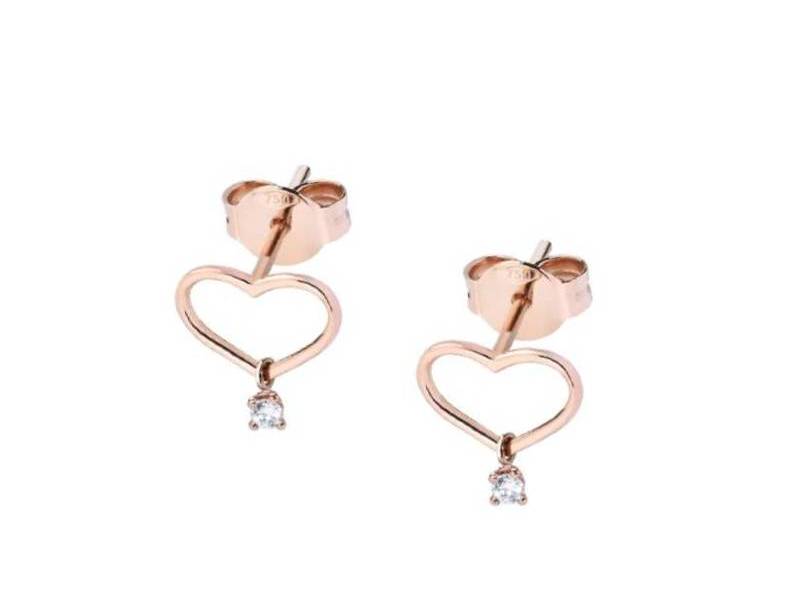 18KT ROSE GOLD HEART STUD EARRINGS WITH DIAMONDS CON AMORE BURATO CI703